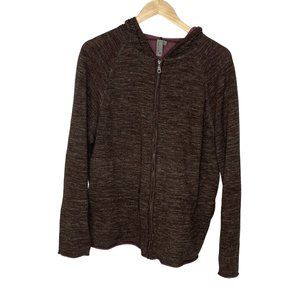 Lenie R Women’s Wool Blend Sweater Full Zip Brown Hooded Size Medium